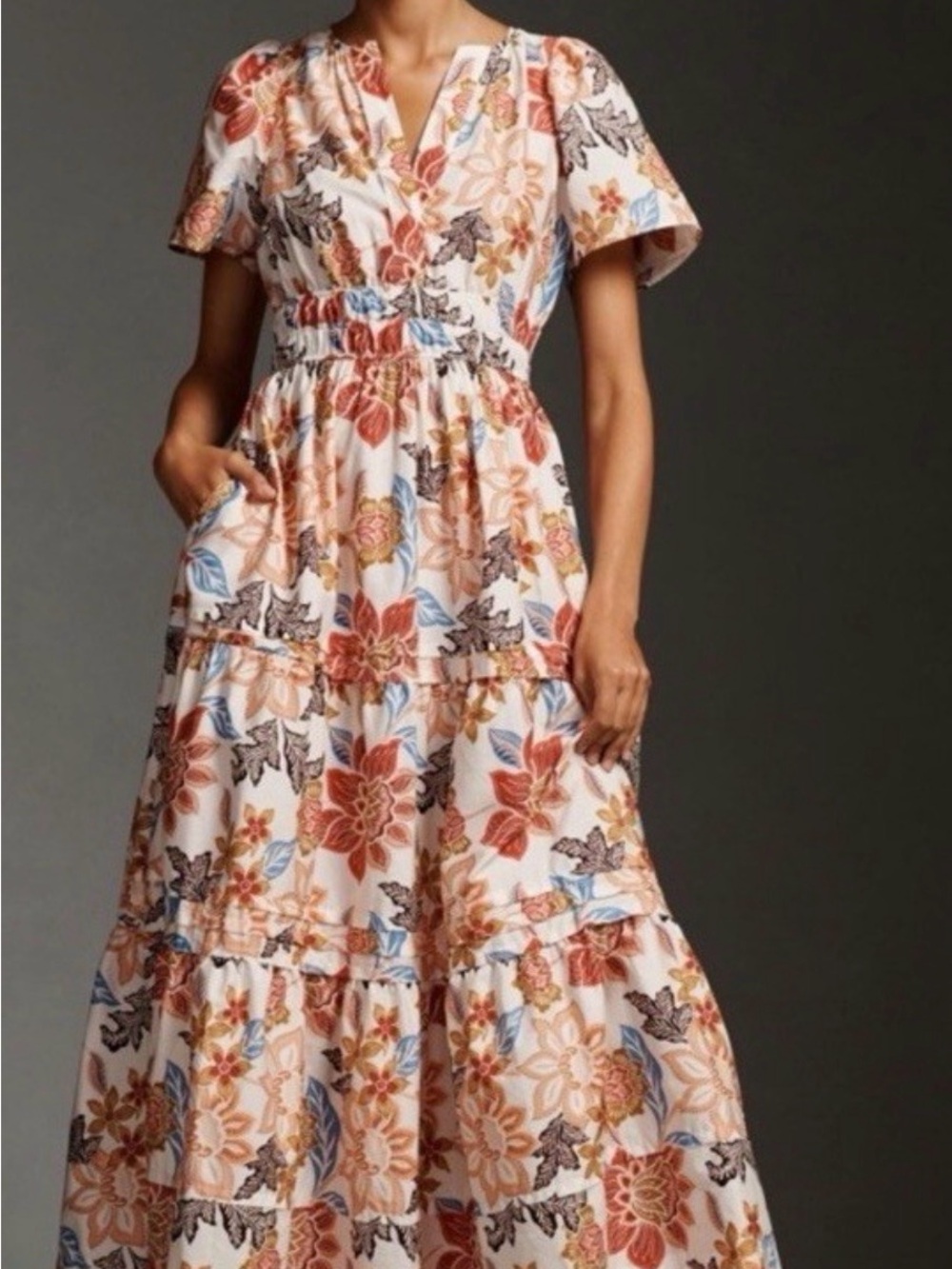 Anthropologie The Somerset Cream Floral Tiered Maxi Dress
